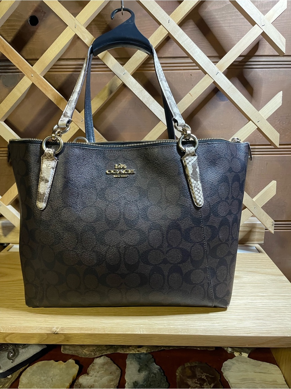Authentic Coach New York Signature Canvas / Leather Trim Tote / 15”W x 10.5” T